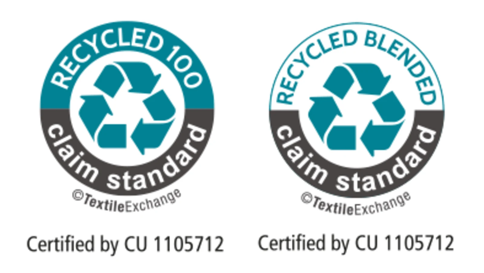 Zwei Nachhaltigkeitssiegel mit Recycling-Symbol. Zwei Nachhaltigkeitssiegel mit Recycling-Symbol.