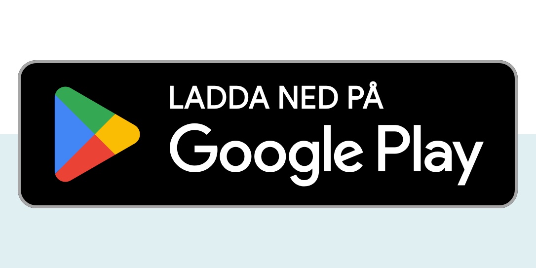 Knapp svart banner med texten Jetz bei Google Play och Google Plays färgglada triangelformade logotyp.
