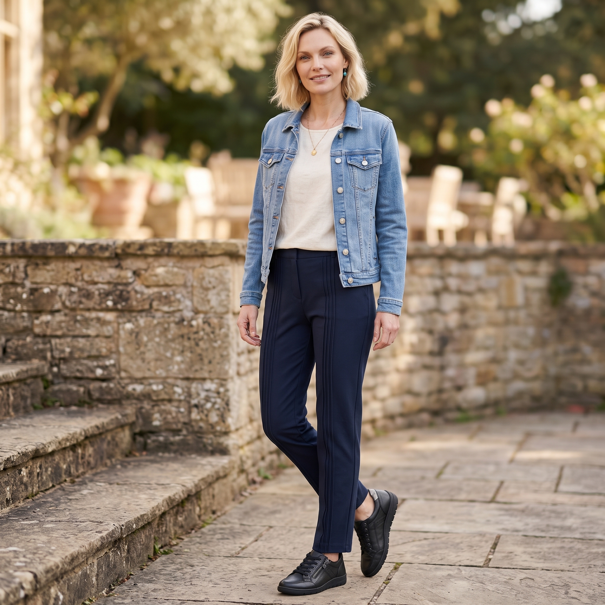 Biesenhose mit festlicher Bluse, feinem Schmuck und gepflegtem Gesamtlook