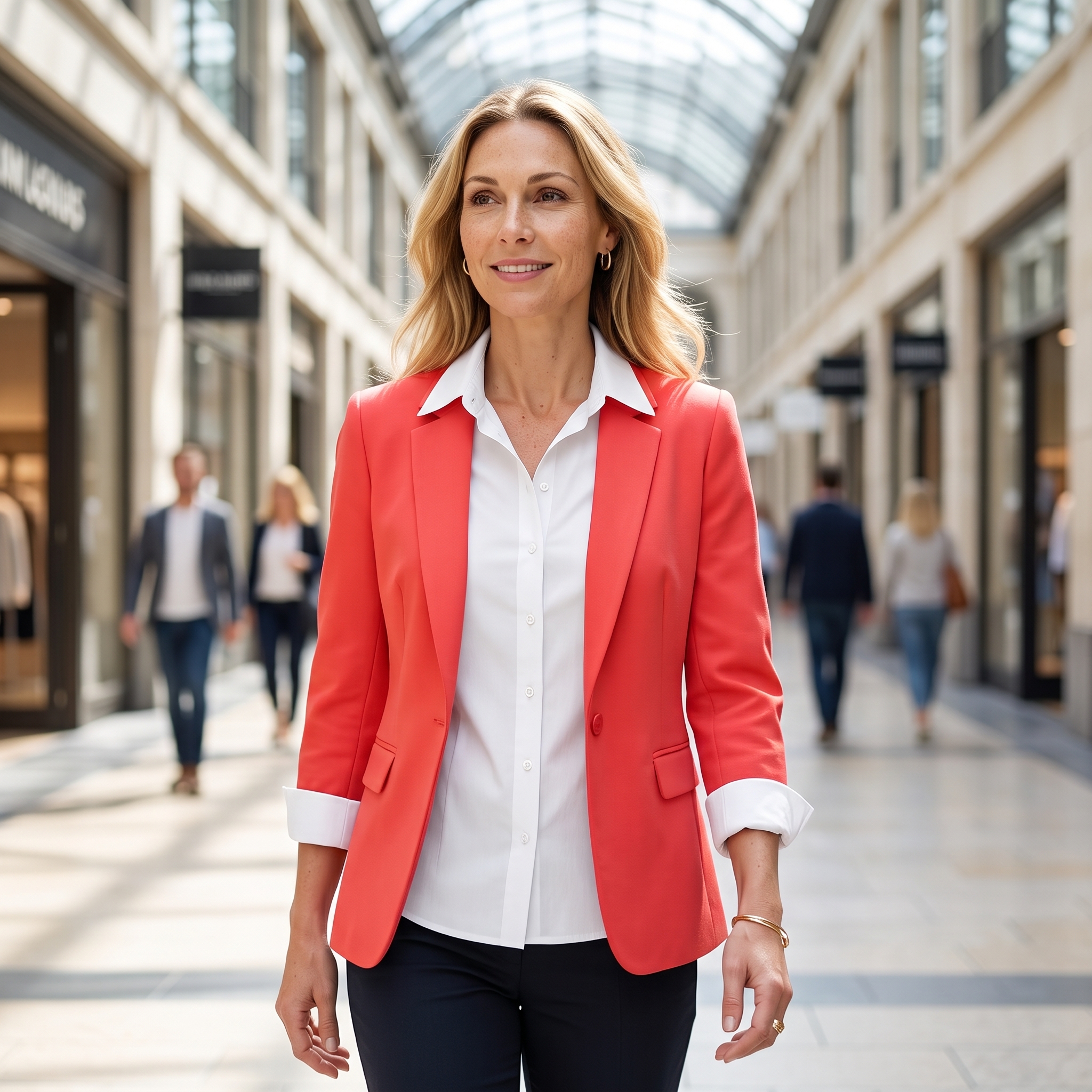 Helle Bluse unter offenem Blazer