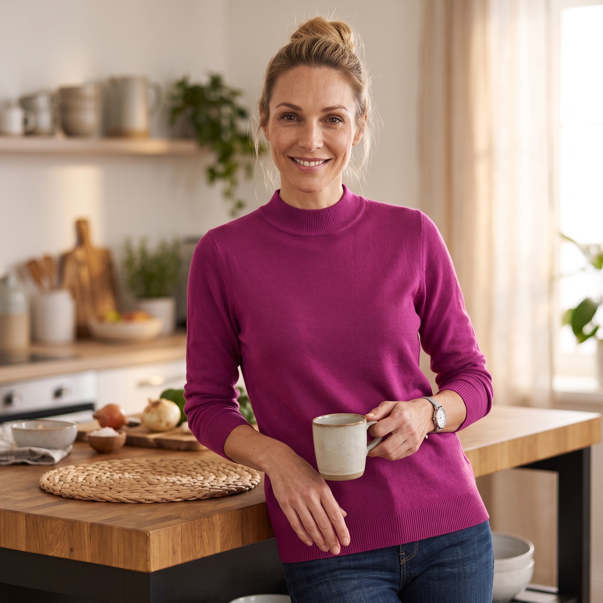 Strickpullover in gedecktem Farbton mit passender Hose