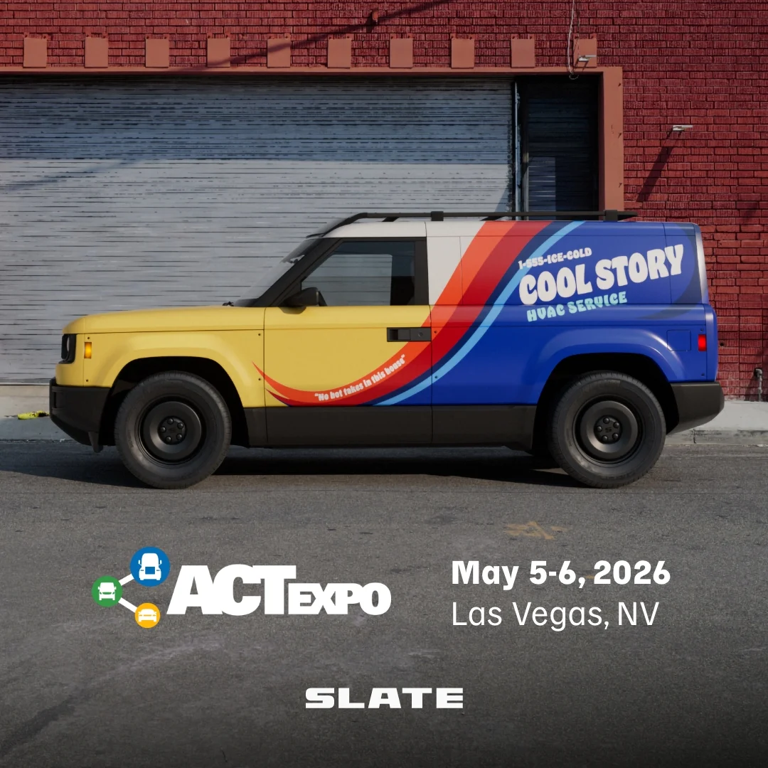 Yellow and blue Slate truck with cargo kit 