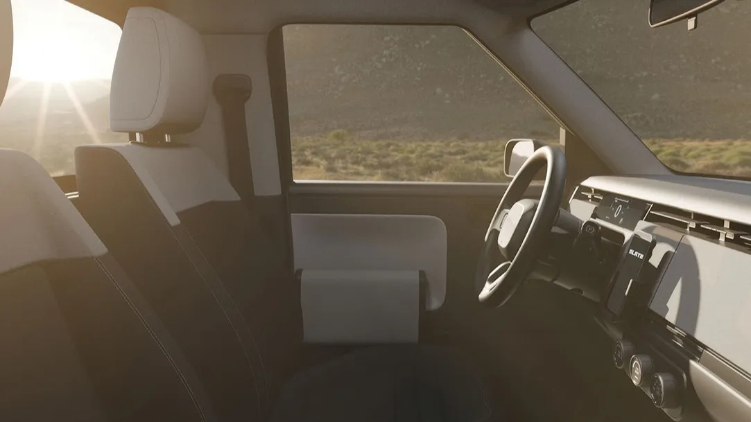 interior dashboard of Slate truck shown from the side 