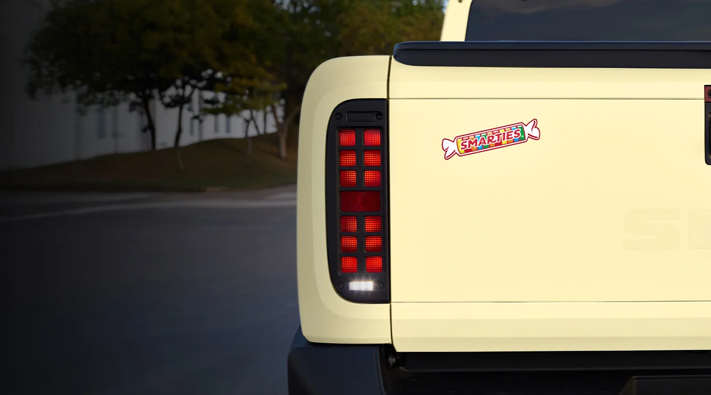 Yellow Slate truck with Smarties decal