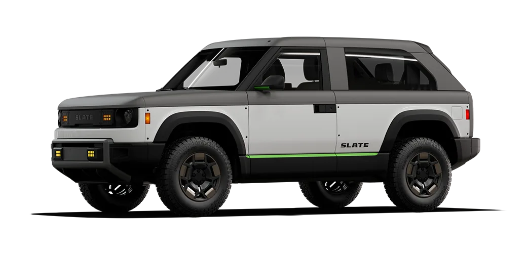 Fastback SUV with a white partial wrap and neon highlights.