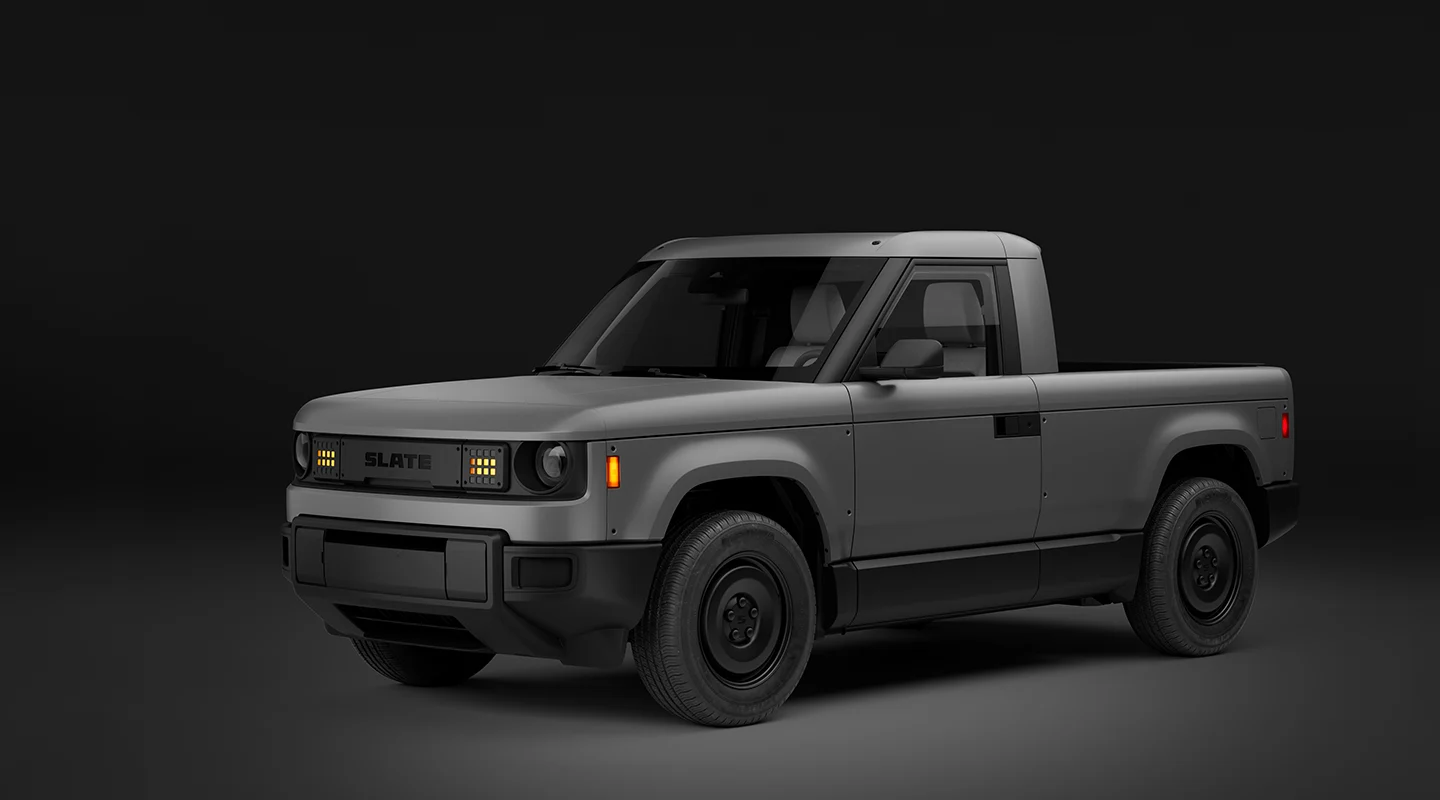 Slate Truck in a studio warehouse setting. Credit: Slate Auto press materials.