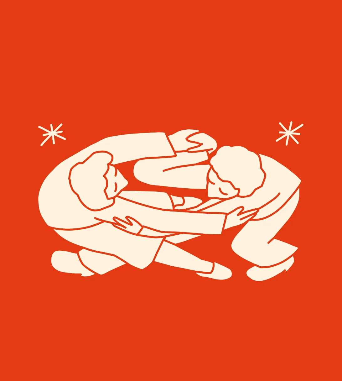 Stylized illustration of couple dancing under disco ball.