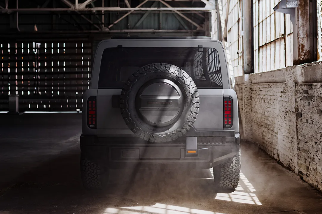Rear truck spare tire holder in warehouse