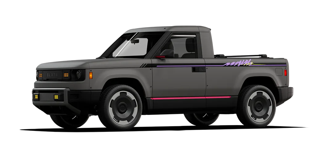 Slate Truck with signature decals and accessory wheels.