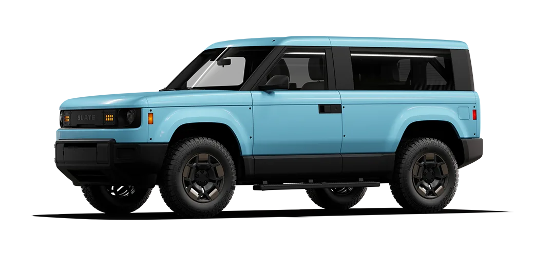 Light blue Squareback SUV with wheels and interior accents.