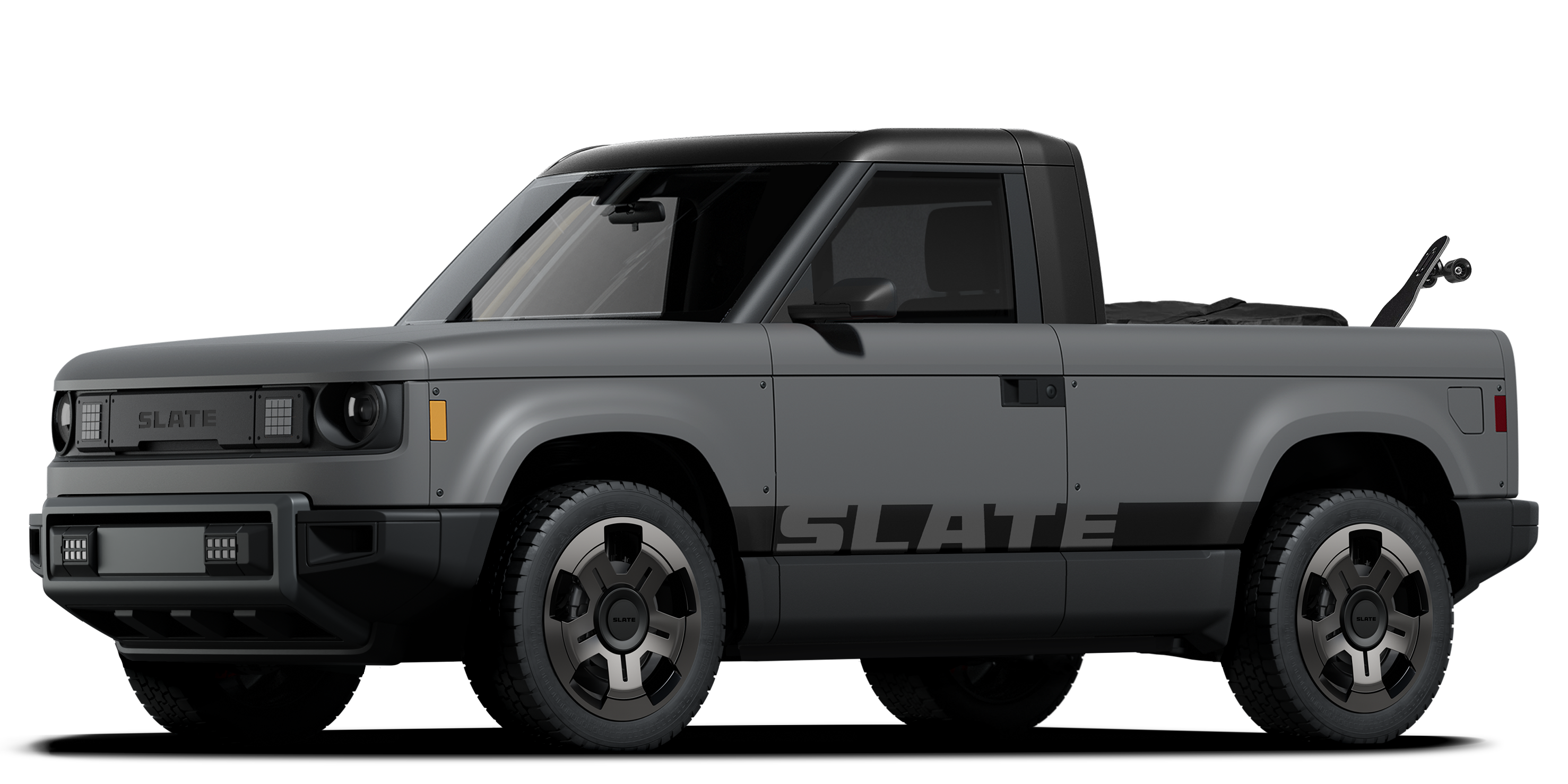 camioneta gris con skate