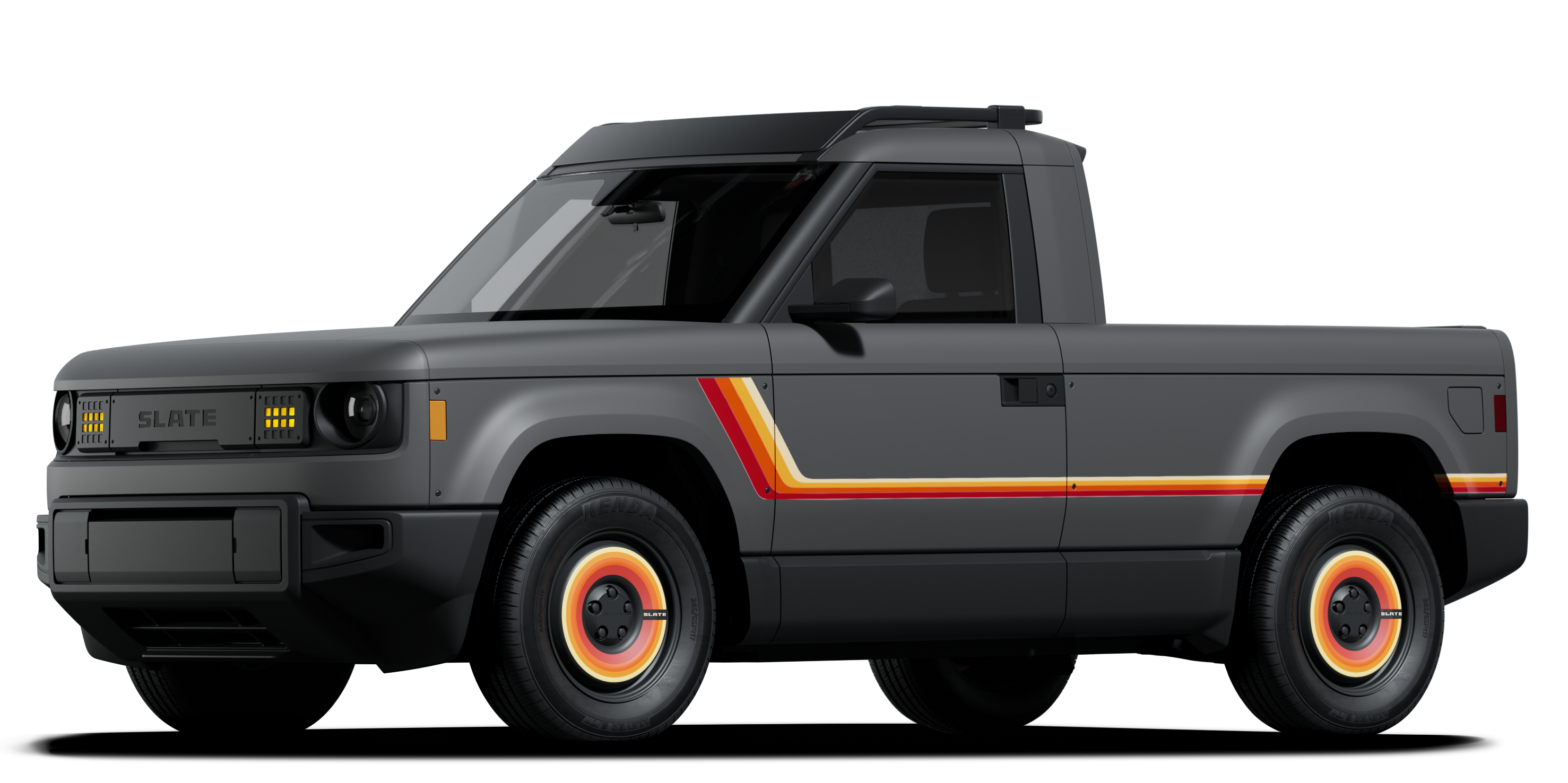 gray truck with magma