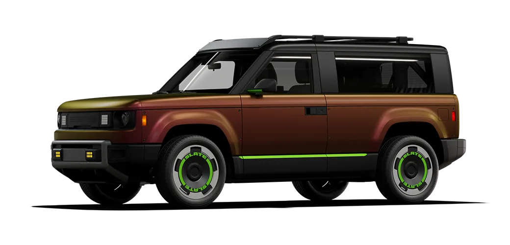 Metallic mauve Slate Truck with Squareback SUV kit and green highlights.