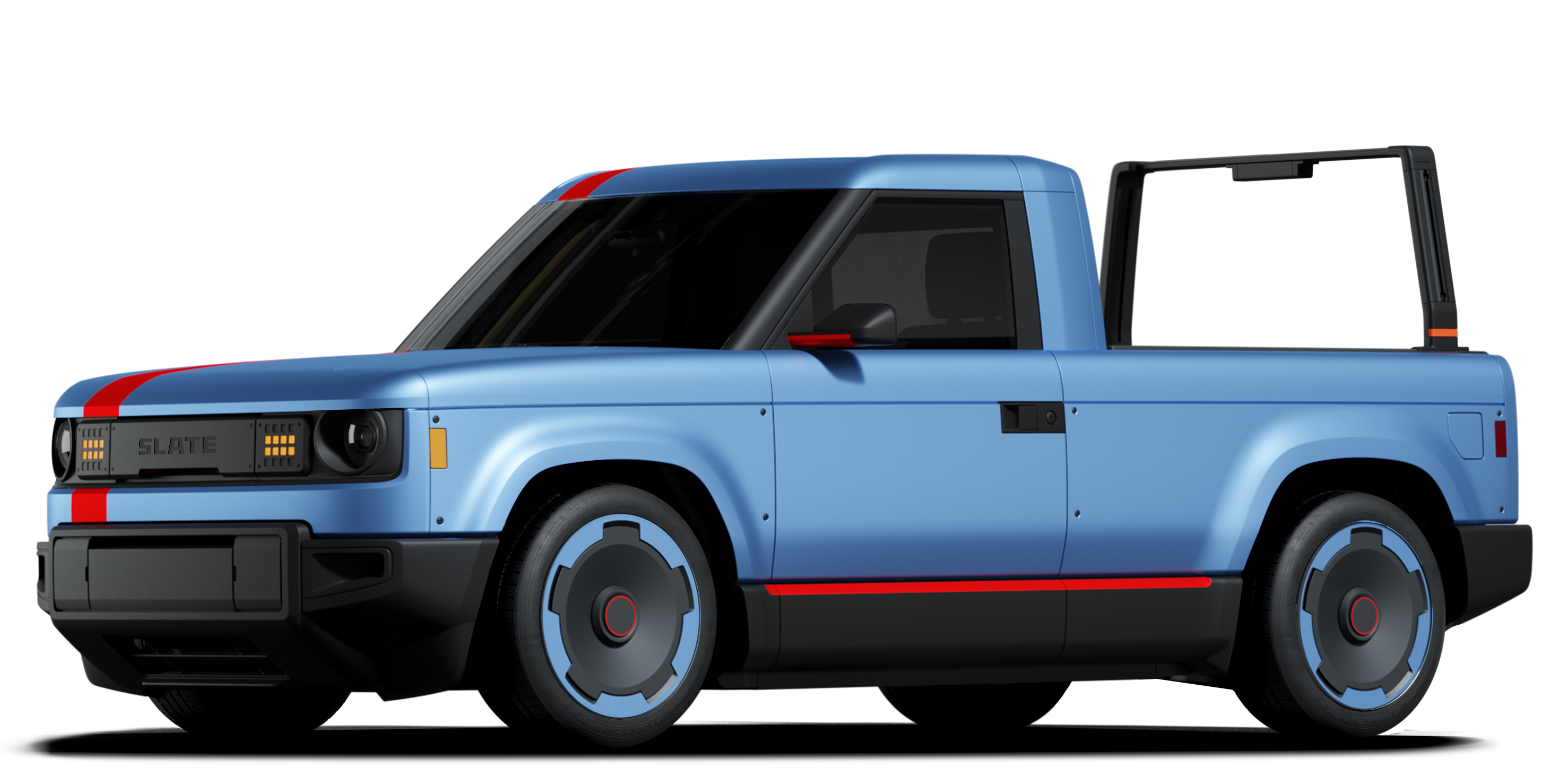 Blue truck with tower rack