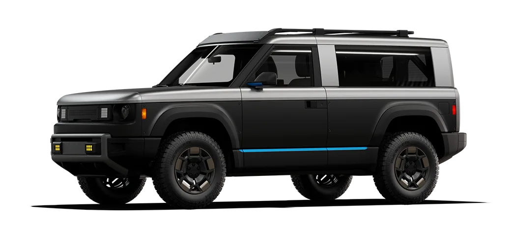 Black and silver Slate Truck with SUV kit and blue highlights.