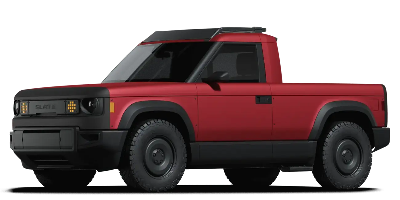 red truck with roof rack