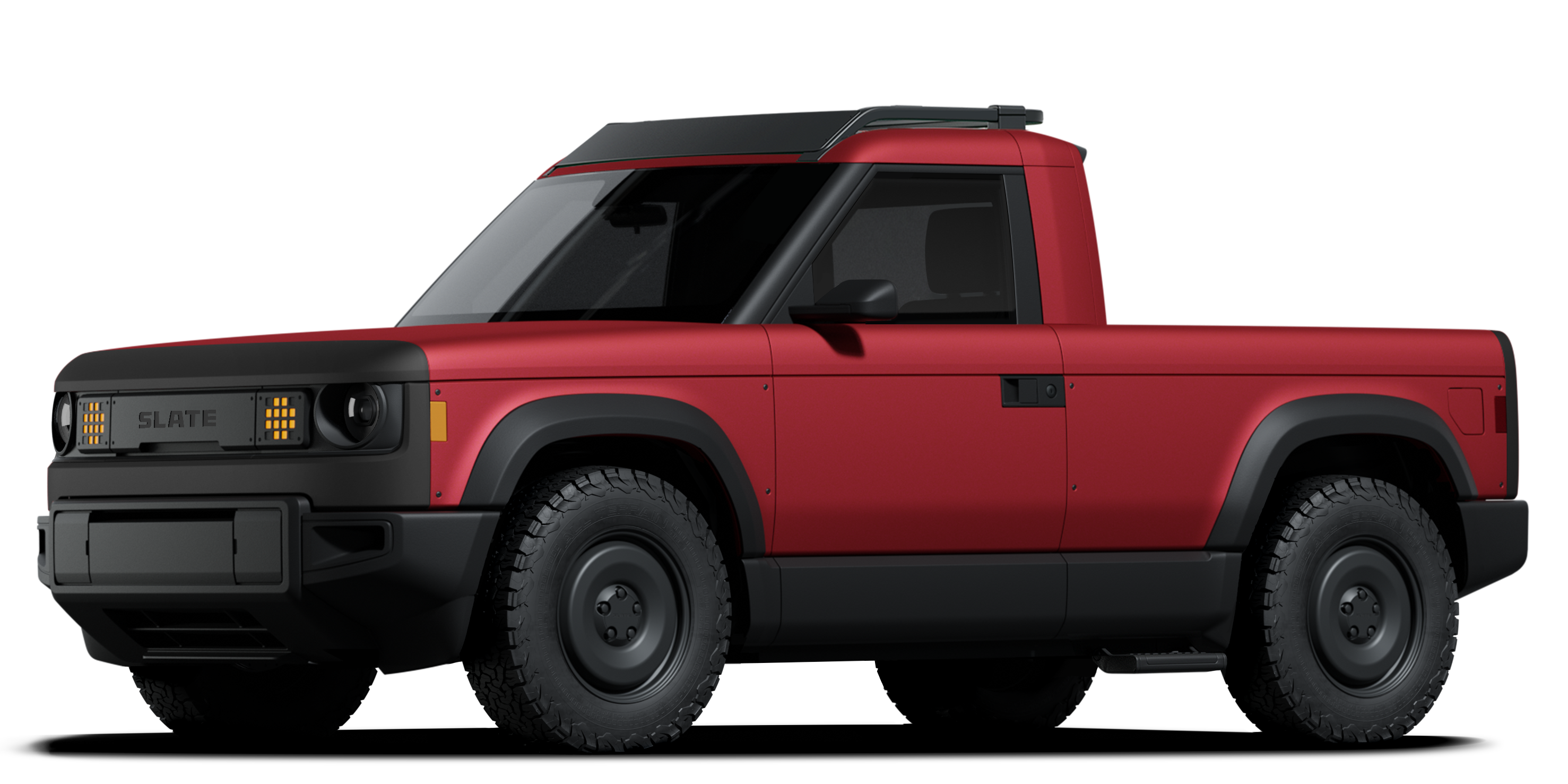 red truck with roof rack