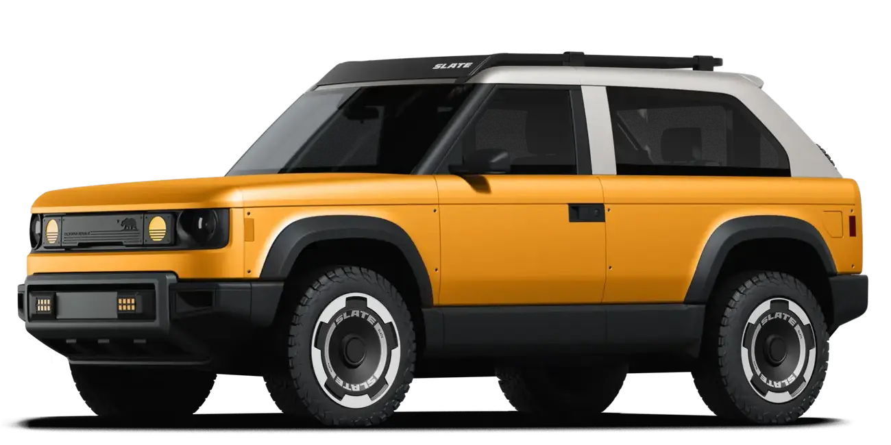 Yellow fastback SUV with white roof