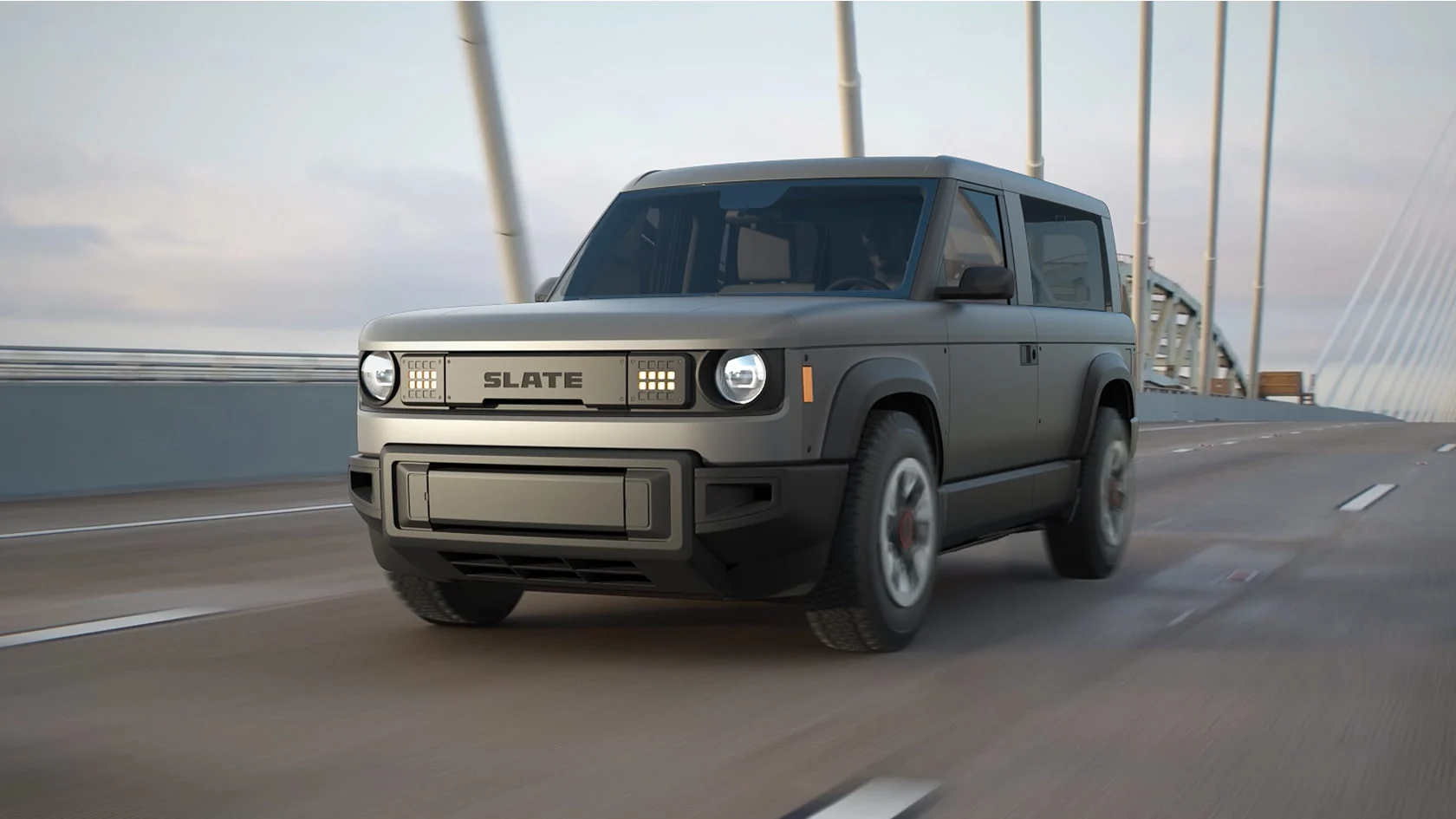 Slate driving on bridge 