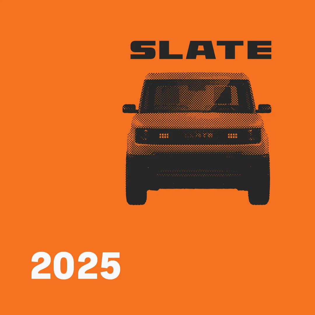 Front view of the Slate truck on an orange background