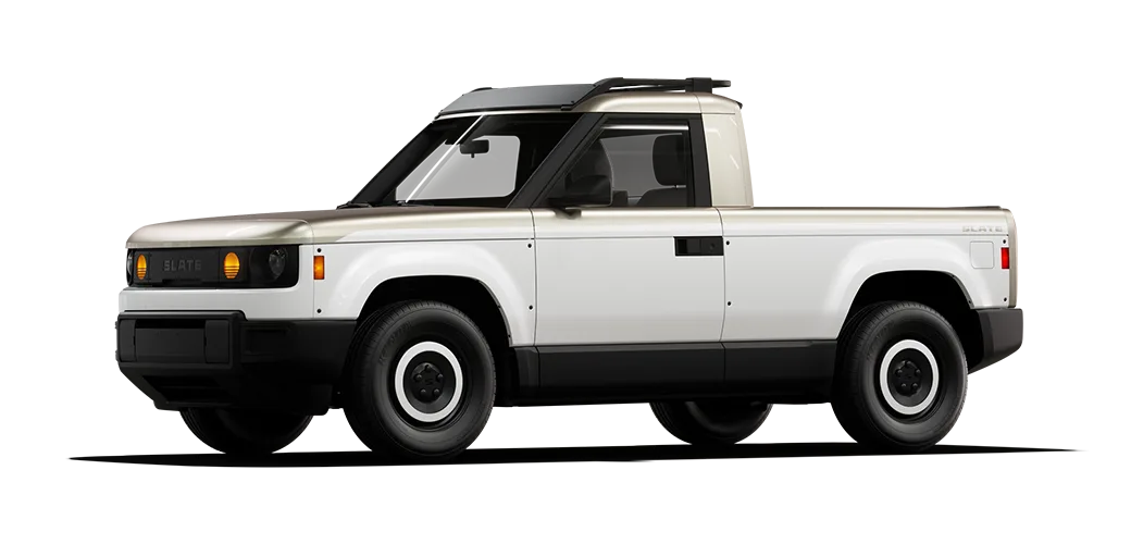 Slate truck with white wrap and roof rack