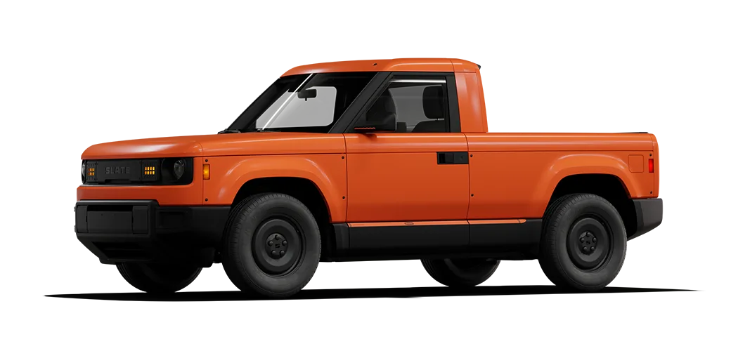 Side view of tomato red Slate truck