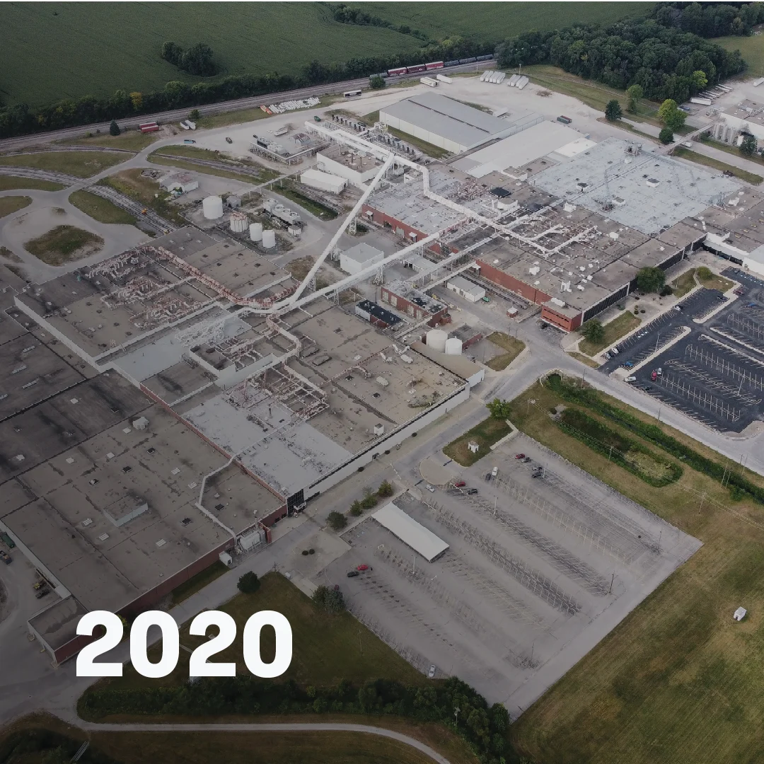 Aerial view of the factory buildings 