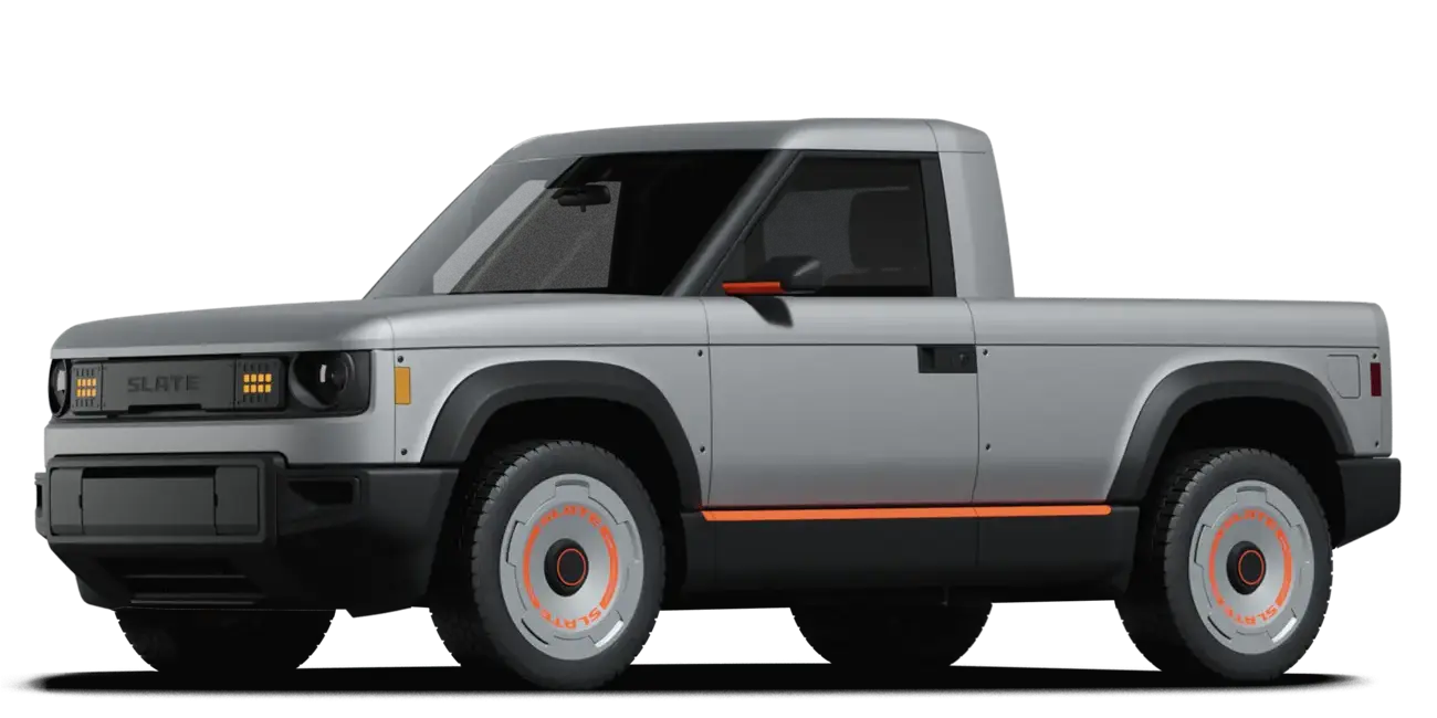 silver truck with orange stripe