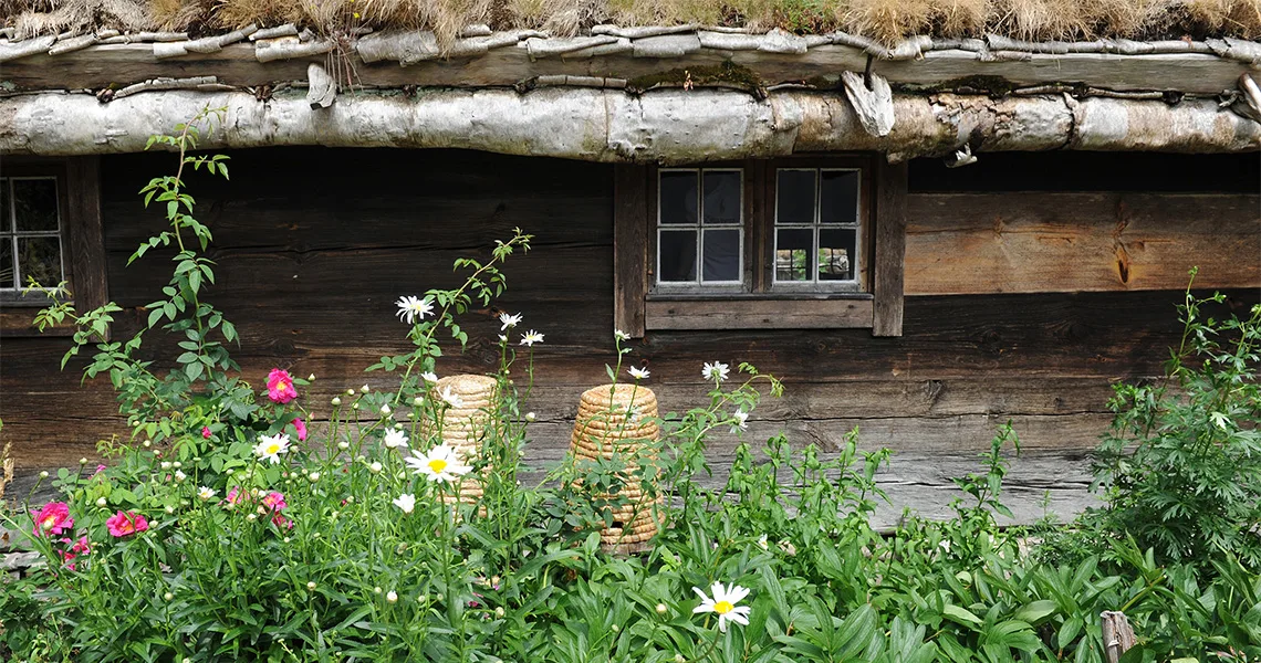 Et af de små huse i samlingen hos frilandsmuseet Kulturen i Lund.
