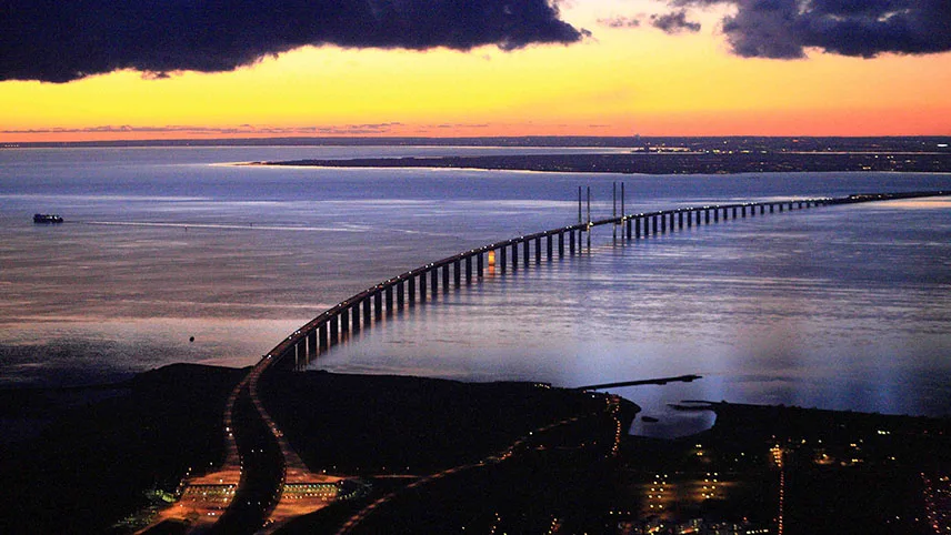 Öresundsregionen under solnedgång