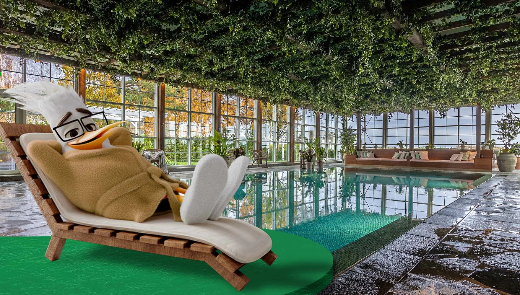 Maskotten Gustav på spa