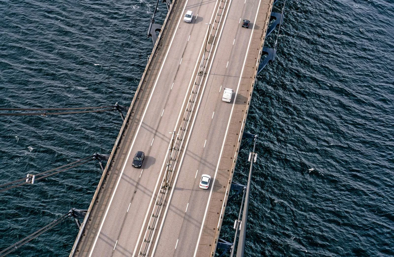 Aerial image of car traffic on bridge