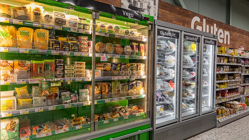 ICA Supermarket i Ystads udbud af glutenfri og veganske alternativer.