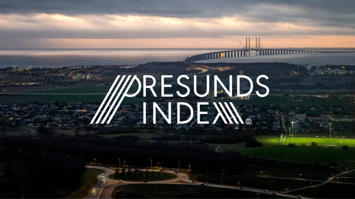 Image of the Øresund Bridge with the Øresund Index logo
