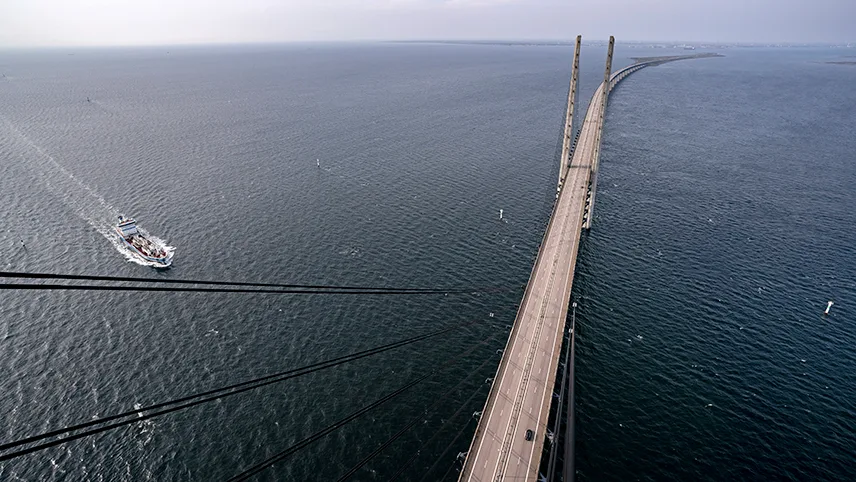 Foto över Øresundsbron från pylonkameran.