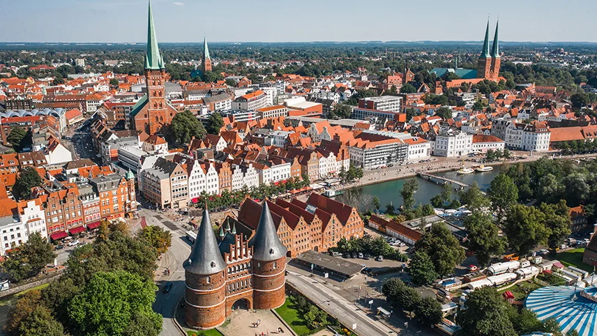 Översiktsbild över Hanstastaden Lübecks stadskärna.