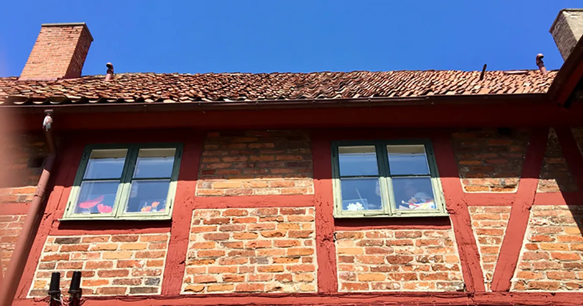 Facaden på et bindingsværkshus i Ystad.