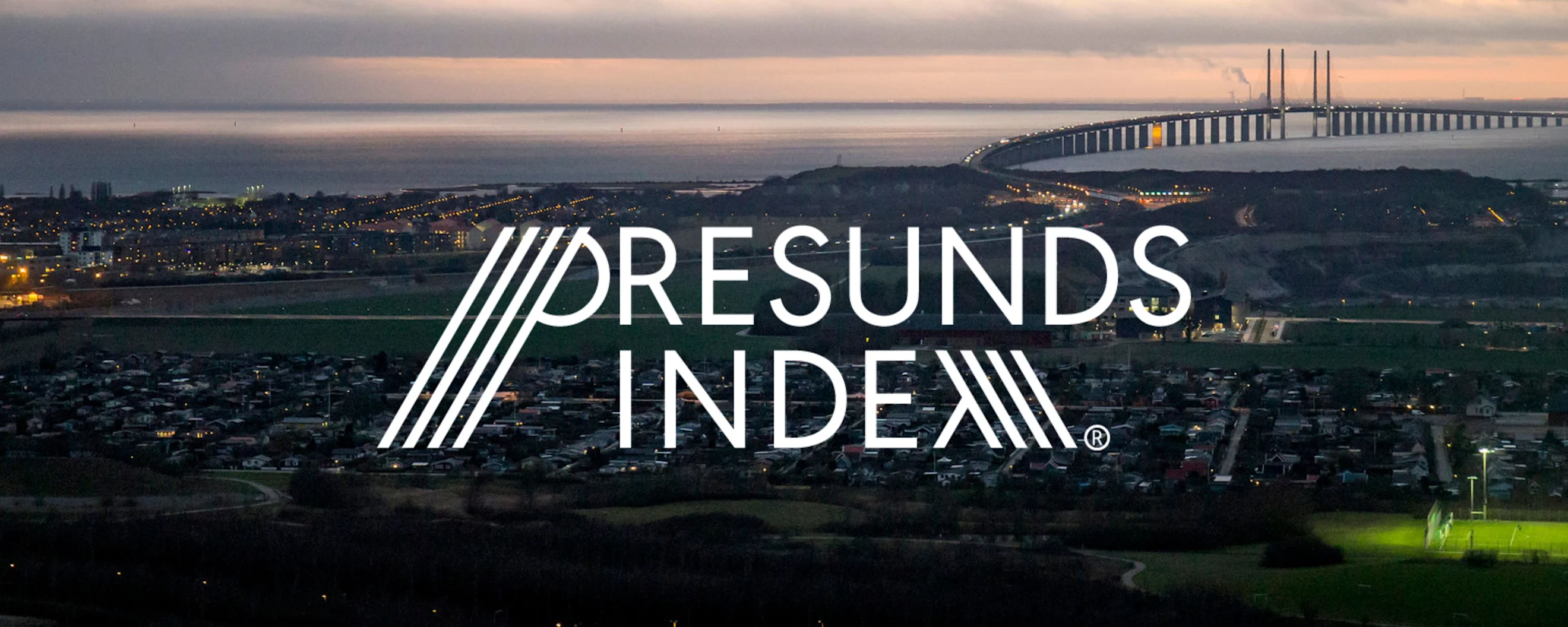 Logo for Øresundsindex with the Øresund Region in the background.