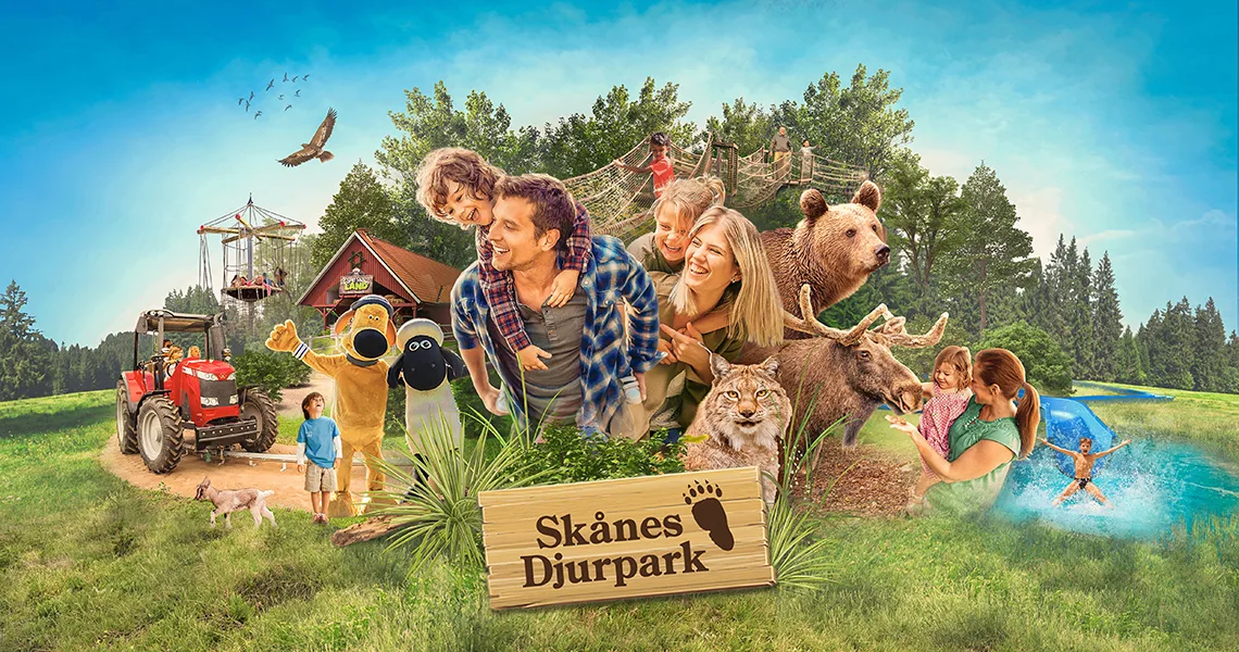 Børnenes favorit Skånes Dyrepark med forskellige svenske dyr, fåret Shaun, vandland og traktorer.