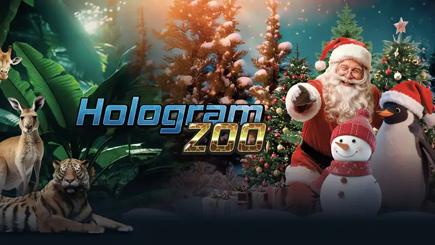 HologramZoos nya julshow med snötyngda granar, jultomten, en pingvin i tomteluva samt en glad liten snögubbe.