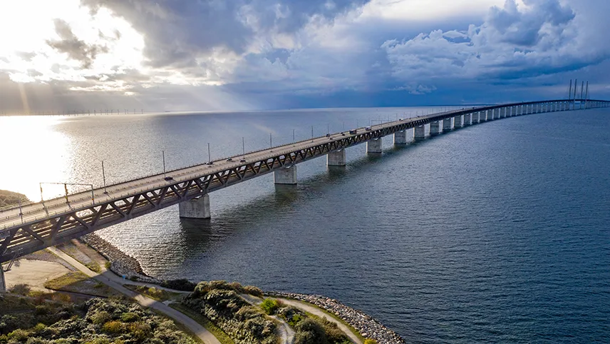 Aerial image of Øresund bridge.