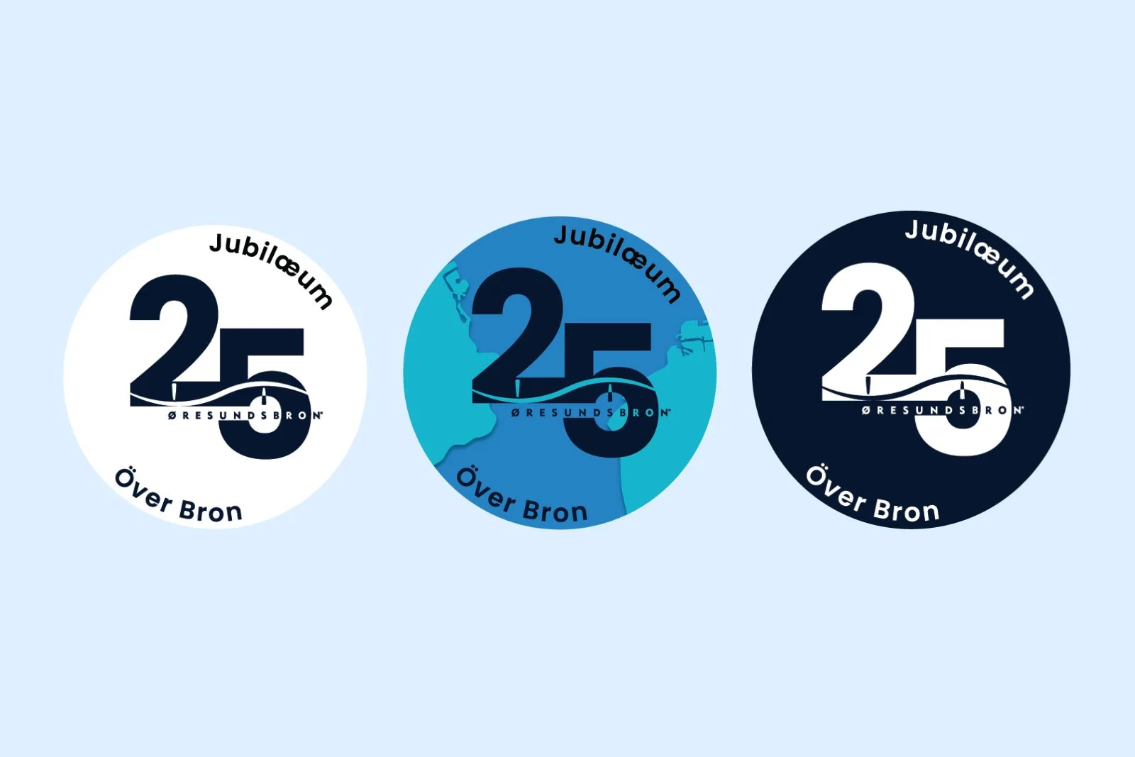 Three different types of Øresund Bridge's 25th-anniversary logo