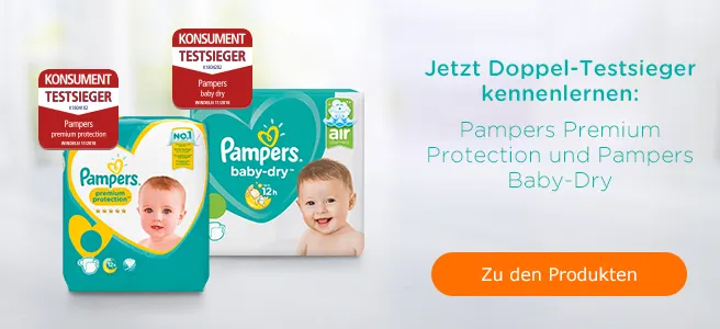 Jetzt Doppel-Testsieger kennenlernen: Pampers Premium Protection und Pampers Baby-Dry - Zu den Produkten