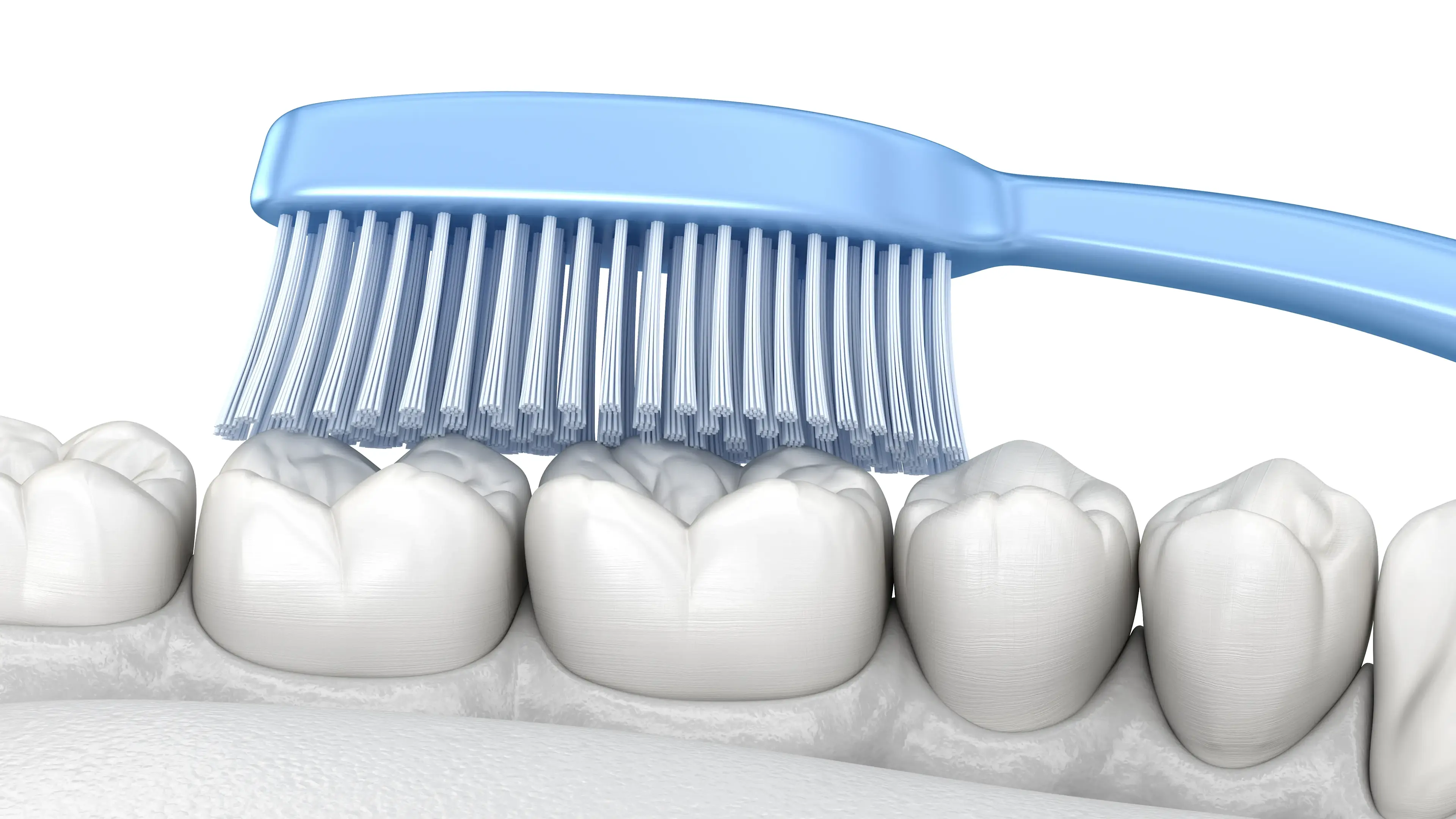 Ein 3-D Bild von einer Zahnbürste auf Zähnen
