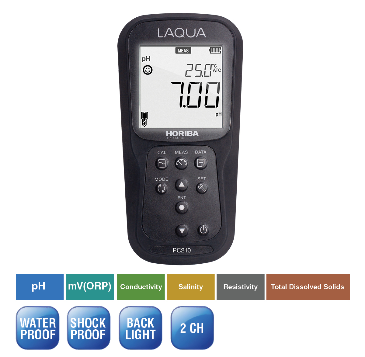 LAQUA PC210 Handheld pH / ORP / Conductivity / Resistivity / Total Dissolved Solids / Salinity / Temperature Meter