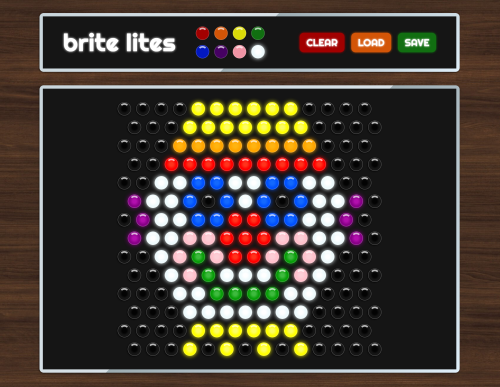 Screenshot of the Brite Lites app. Someone has used it to draw a clown's face