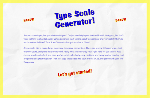 Type Scale Generator about / intro screen