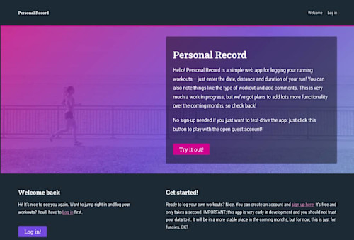 Screenshot of Personal Record splash page