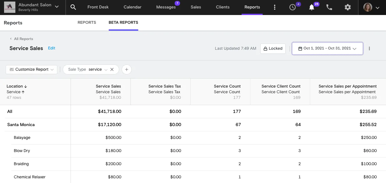 service sales beta reports