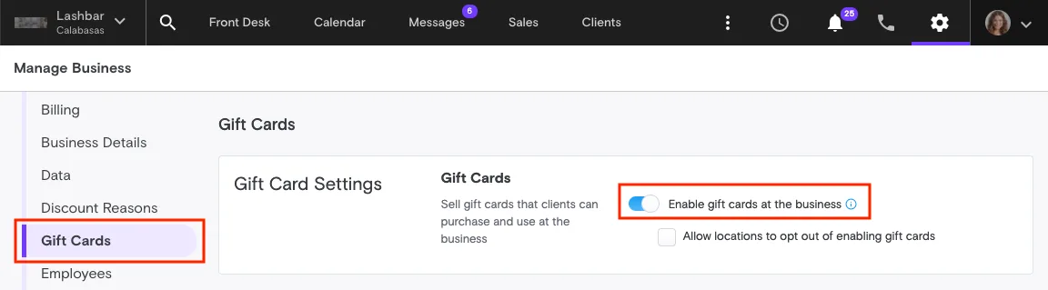 Enable in-store gift cards